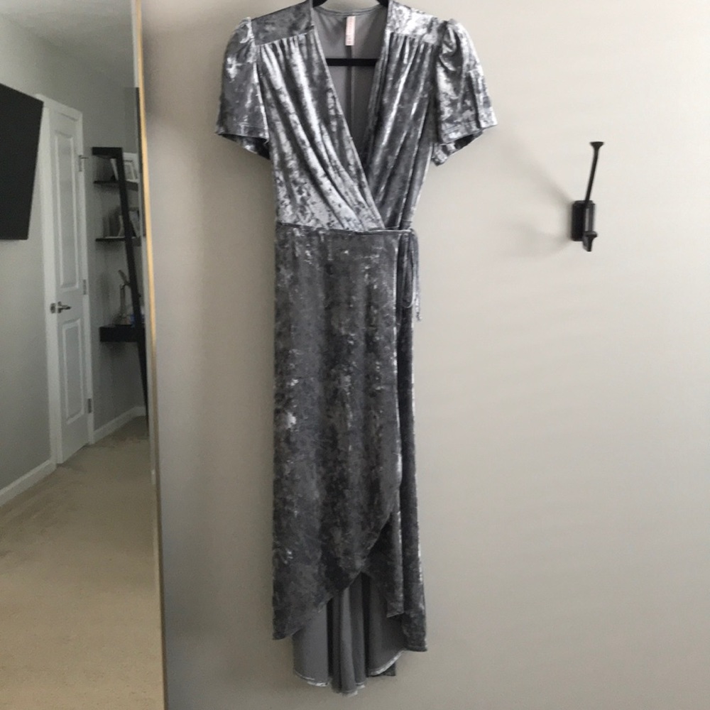 Wrap Dress - blue gray velvet